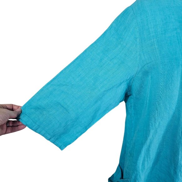 Bryn Walker Turquoise Linen Tunic Dress Sz M Pocket Scandi Lagenlook Oversized - Picture 6 of 14
